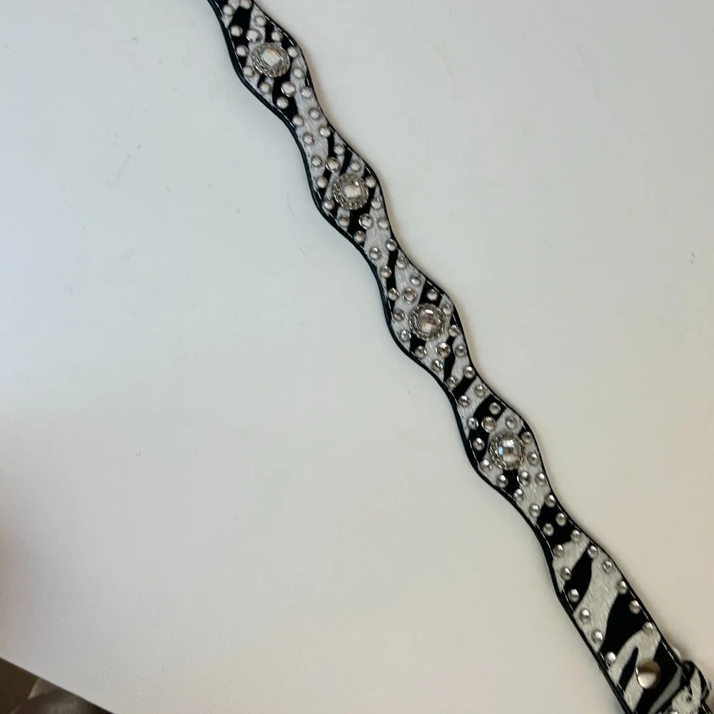 Nocona Belt Girls 26 Western Zebra Calfskin Bling Rhinestone Big Buckle Rodeo